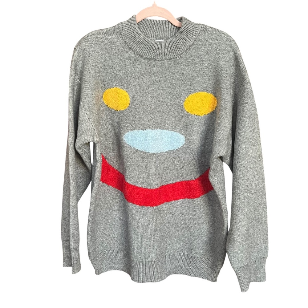 Xubawawa Family Look Grey Oversized Relaxed Fit Happy Face Smile Sweater Size XL